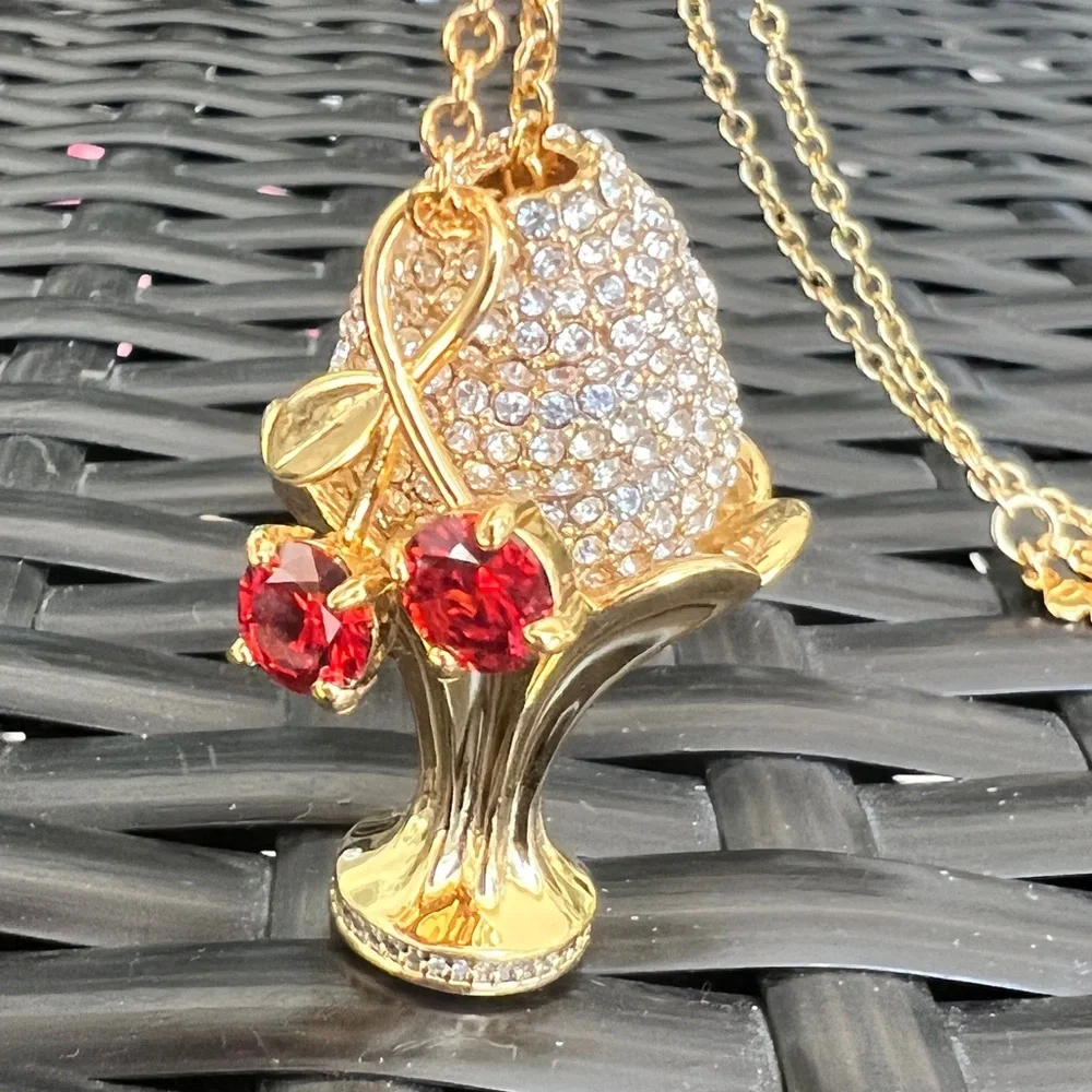 KATE SPADE Cherry ice cream long pendant necklace in gold